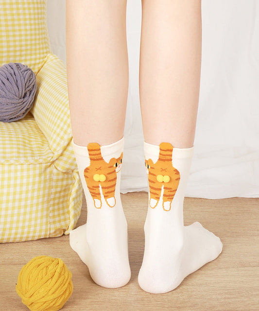 Chaussettes mi-mollet en coton à motif chat mignon - Amawinc