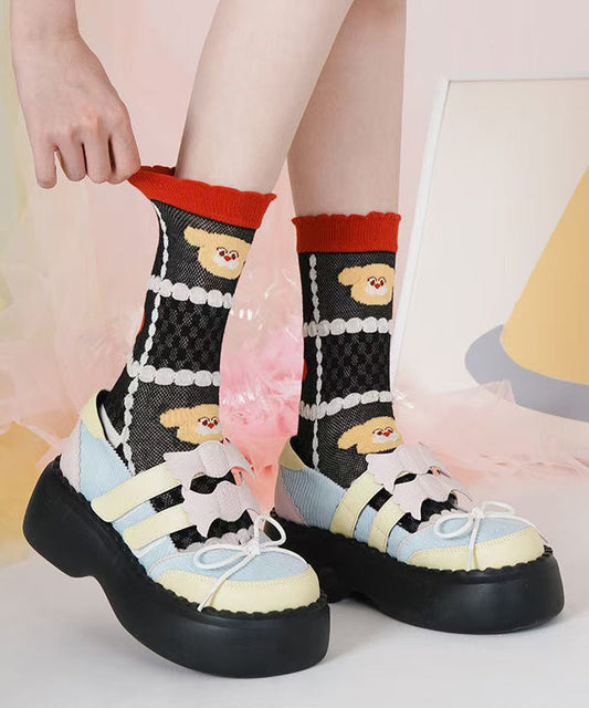 Chaussettes mi-mollet fines en maille jacquard à motifs mignons de dessins animés - Amawinc