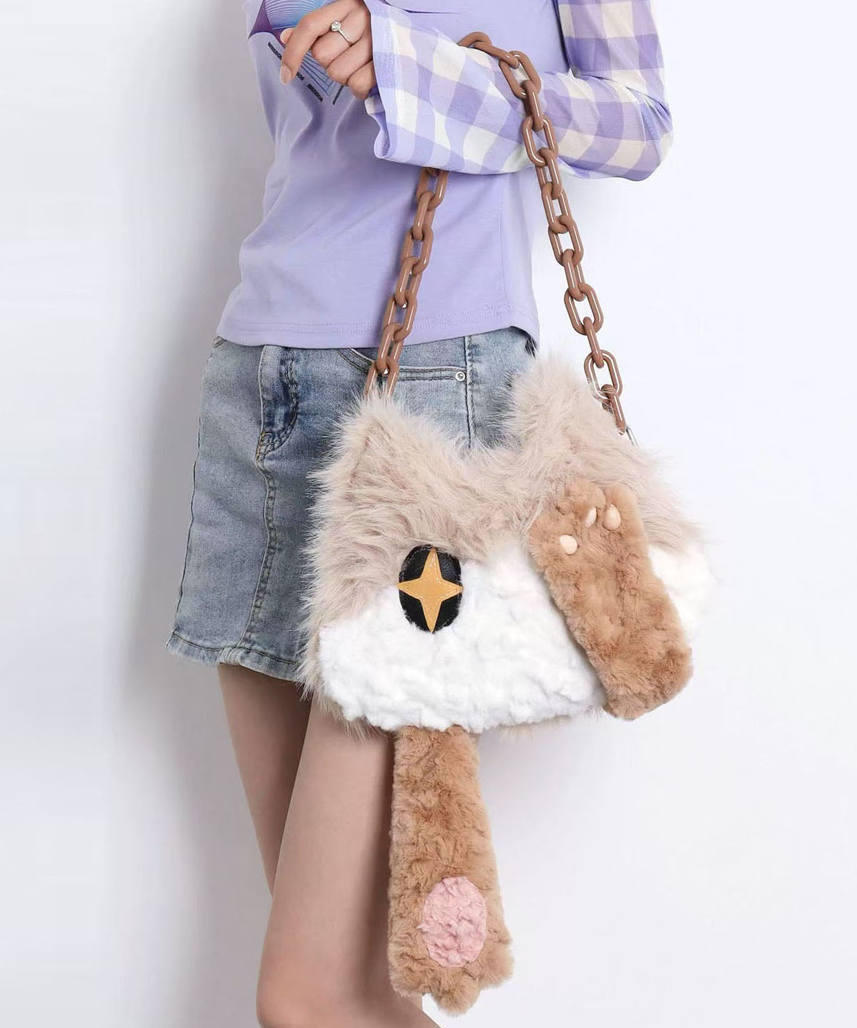 Sacs à bandoulière en fourrure de chat mignon et moelleux avec chaîne - Amawinc
