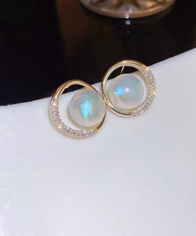 Jolies boucles d'oreilles créoles en alliage d'or et perles de zircon - Amawinc