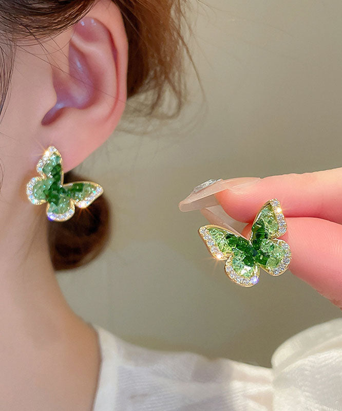 Boucles d'oreilles à tige en forme de papillon en cristal de zircon vert et cuivre - Amawinc