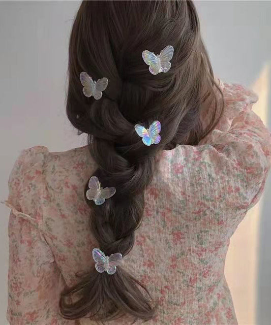 Jolie épingle à cheveux en métal et acrylique nude avec cinq papillons - Amawinc