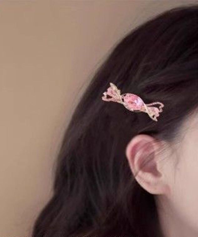 Jolie épingle à cheveux en alliage rose avec cristal et zircon - Amawinc