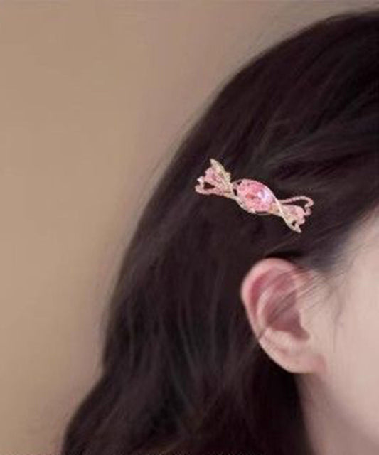 Jolie épingle à cheveux en alliage rose avec cristal et zircon - Amawinc