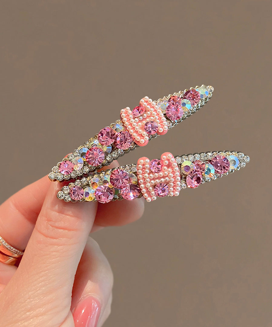 Jolie épingle à cheveux graphique en alliage rose avec perles de zircone - Amawinc