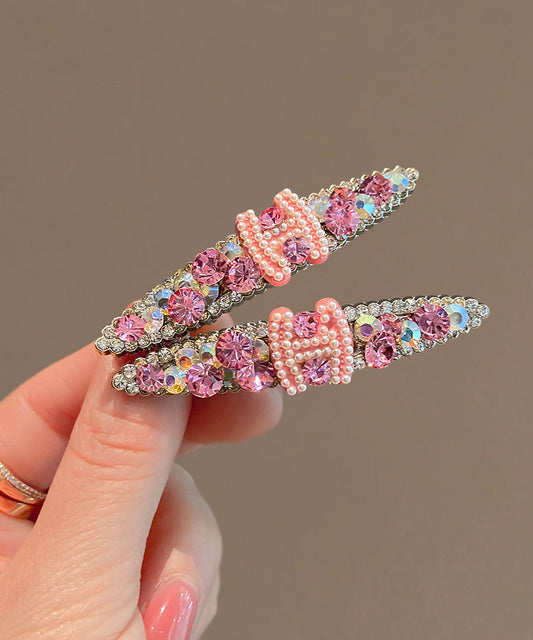 Jolie épingle à cheveux graphique en alliage rose avec perles de zircone - Amawinc
