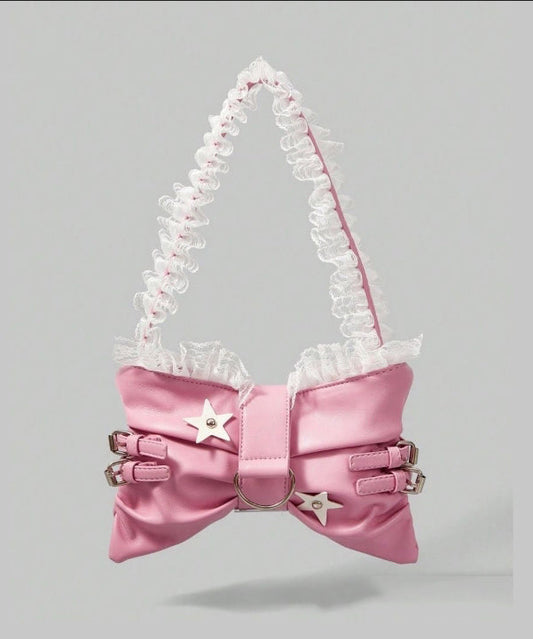 Sacs à bandoulière en similicuir avec nœud rose et dentelle pour filles - Amawinc