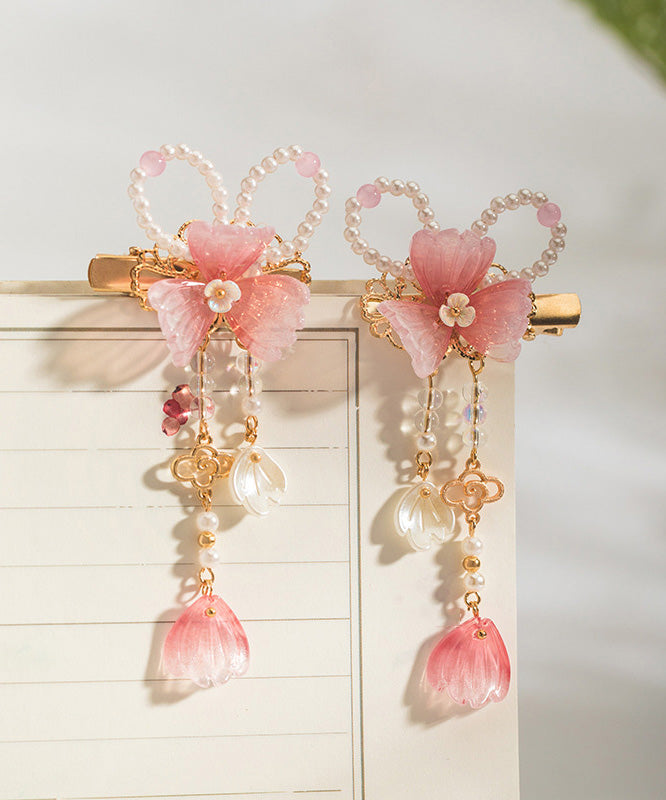Épingles à cheveux roses mignonnes en alliage de cuivre avec pompon nacré (paire) - Amawinc