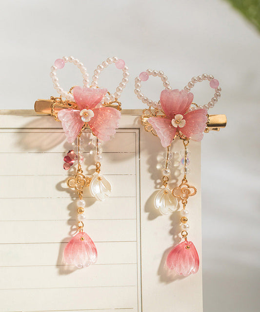 Épingles à cheveux roses mignonnes en alliage de cuivre avec pompon nacré (paire) - Amawinc