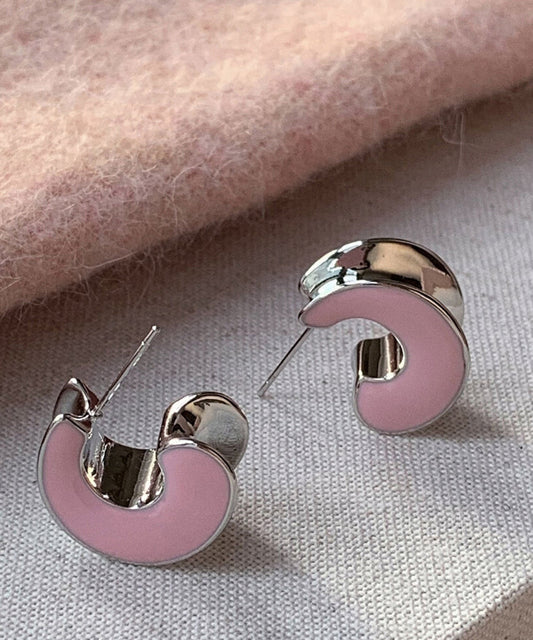 Jolies boucles d'oreilles créoles en argent sterling rose en forme de C avec glaçage goutte à goutte - Amawinc