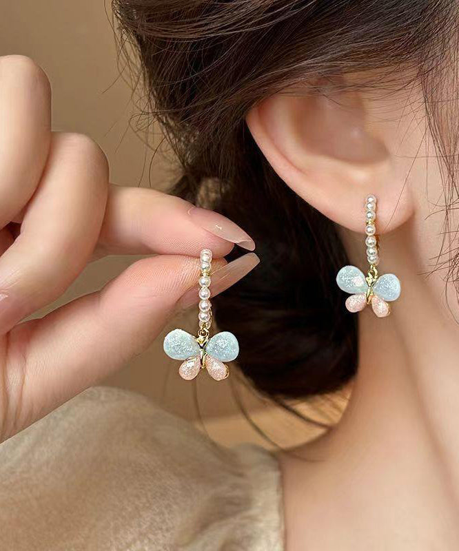 Jolies boucles d'oreilles créoles papillon en alliage de perles arc-en-ciel - Amawinc