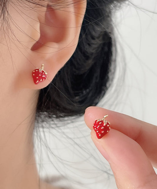 Boucles d'oreilles à tige en forme de fraise surdorée en cuivre rouge - Amawinc