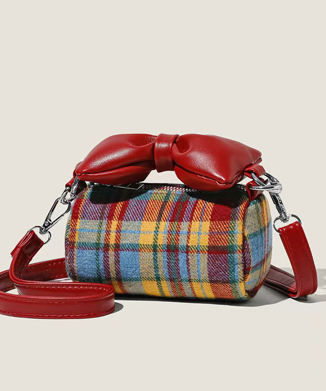 Joli sac rond en toile et lin pour fille avec nœud à carreaux rouges - Amawinc