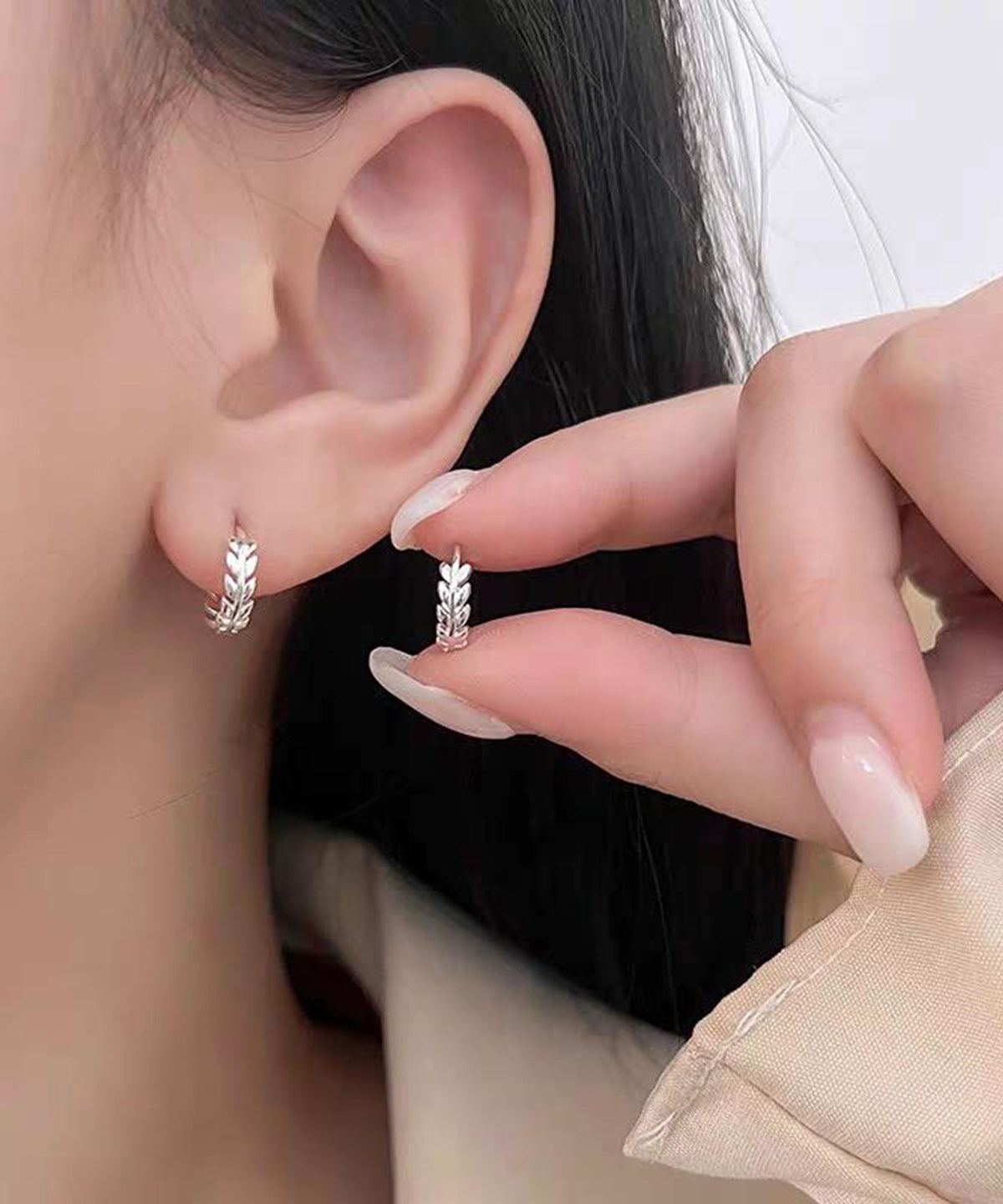 Jolies boucles d'oreilles créoles en soie et argent sterling en forme d'épi de blé - Amawinc