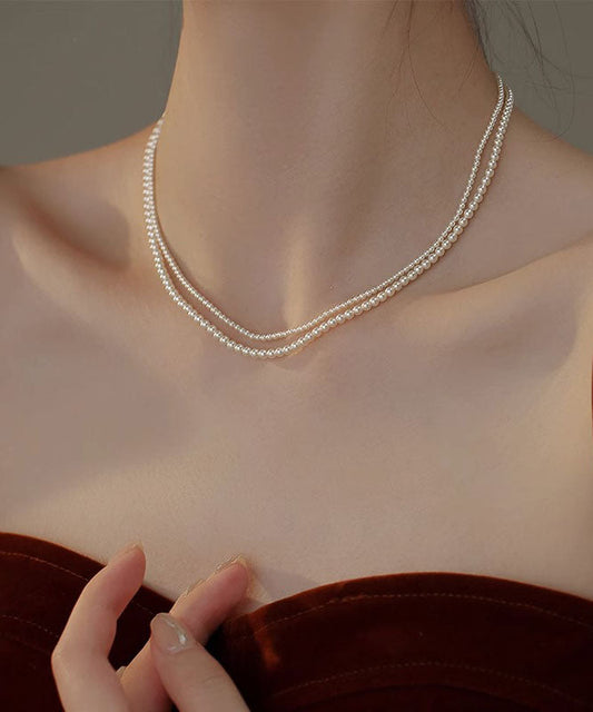 Joli collier de perles en alliage blanc avec perles graduées - Amawinc