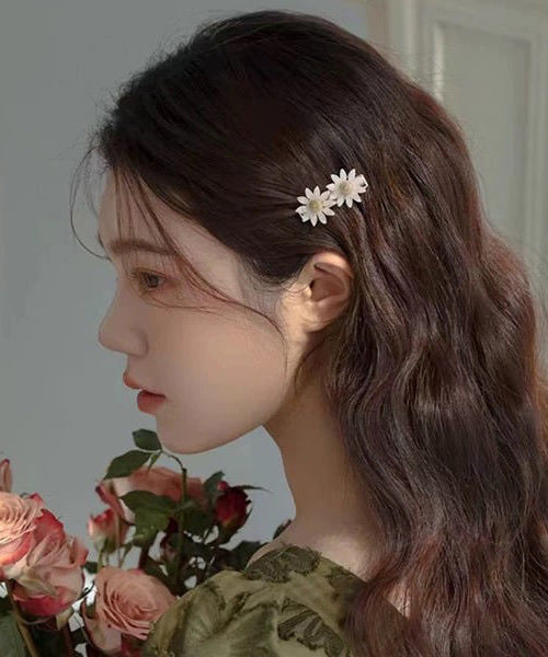 Jolie paire d'épingles à cheveux en résine blanche cuivrée avec motif marguerite floral - Amawinc