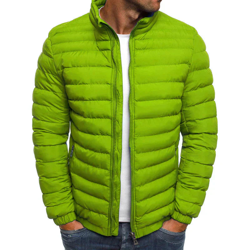 Veste Puffer Homme Légère Et Chaude Avec Col Haut Zip Et Résistance Au Vent En Nylon Extérieur Et Rembourrage Polyester