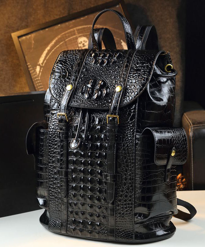 Sac à dos en similicuir noir à motif alligator, grande capacité, à faire soi-même - Amawinc