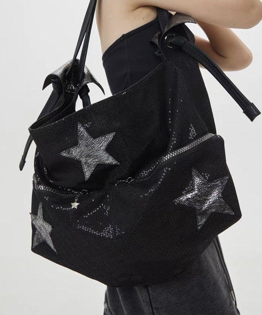 Sacs à bandoulière à paillettes noires à cinq branches avec étoiles appliquées DIY - Amawinc
