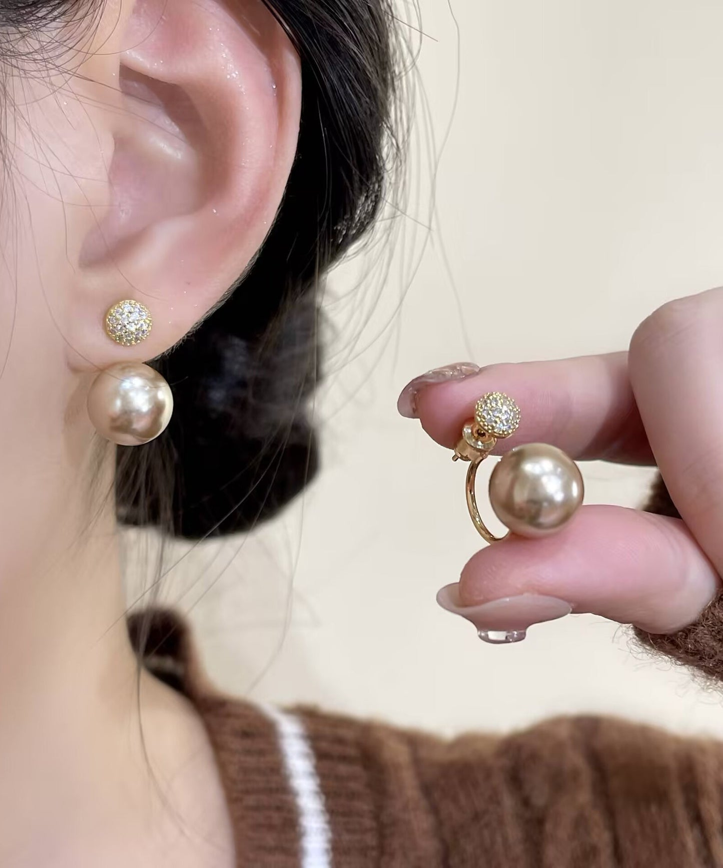 Boucles d'oreilles créoles en argent sterling et perles de zircone surdorées, couleur champagne, à faire soi-même - Amawinc