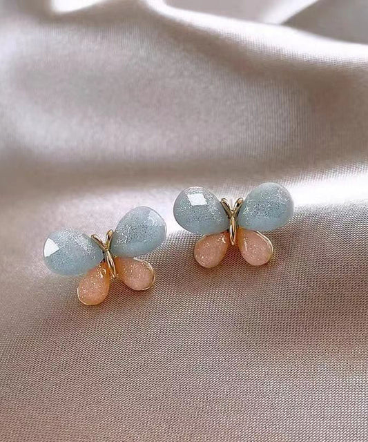 Boucles d'oreilles papillon à clous en cuivre doré colorblock DIY - Amawinc