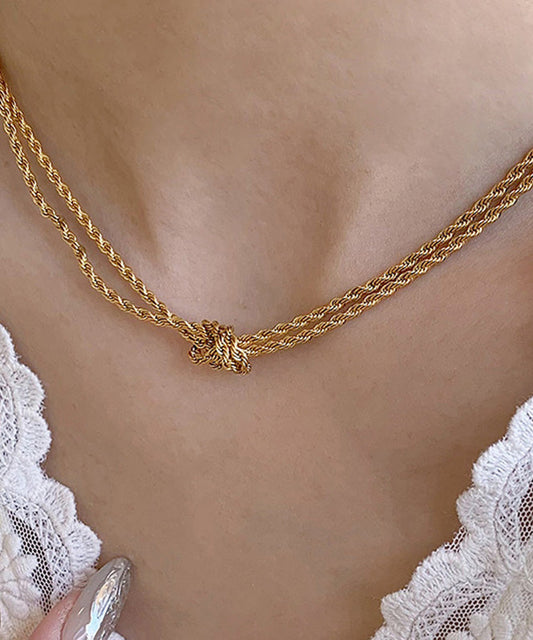 Collier torsadé en acier inoxydable doré à faire soi-même, double couche de pâte frite - Amawinc