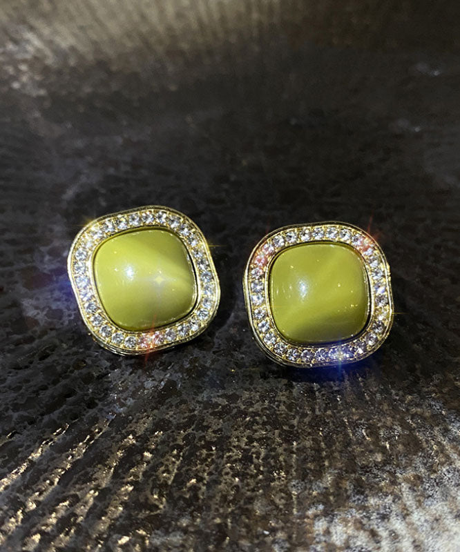 Boucles d'oreilles à tige en argent sterling et résine de zircon vert DIY - Amawinc