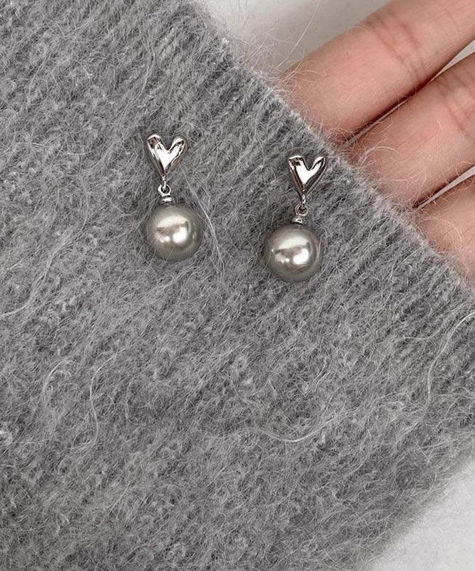Boucles d'oreilles pendantes en argent sterling gris, perle et amour, à faire soi-même - Amawinc