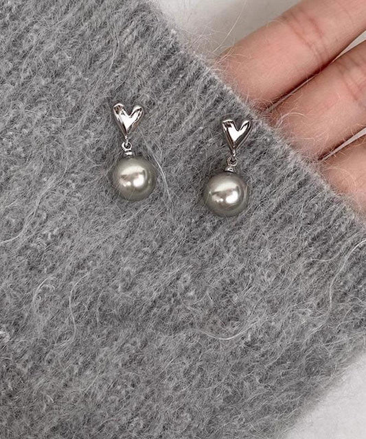 Boucles d'oreilles pendantes en argent sterling gris, perle et amour, à faire soi-même - Amawinc