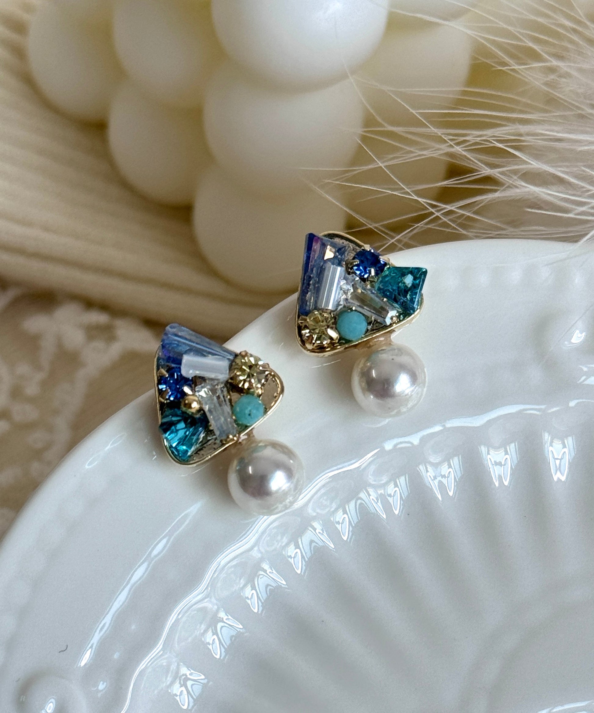 Boucles d'oreilles à tige en cristal de zircon bleu clair surdoré en cuivre DIY - Amawinc