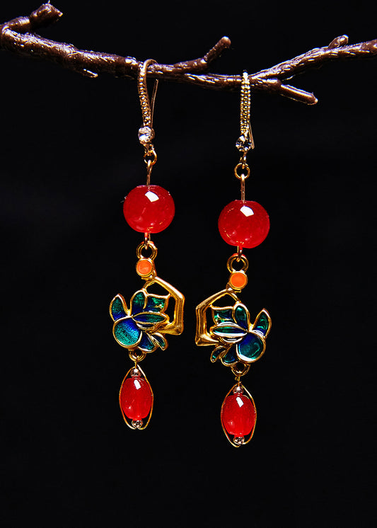 Boucles d'oreilles pendantes avec dorure en pierre précieuse rouge DIY - Amawinc