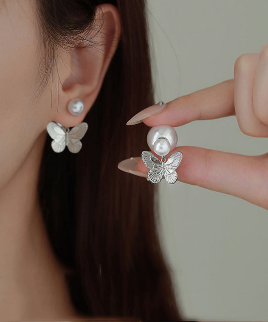 Boucles d'oreilles papillon en soie, cuivre doré et perles - Amawinc