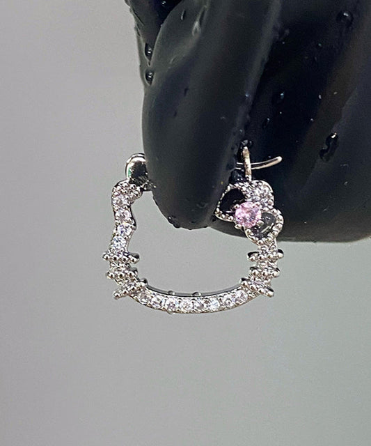 Boucles d'oreilles créoles en forme de chat, en soie, cuivre et zircon, à faire soi-même - Amawinc