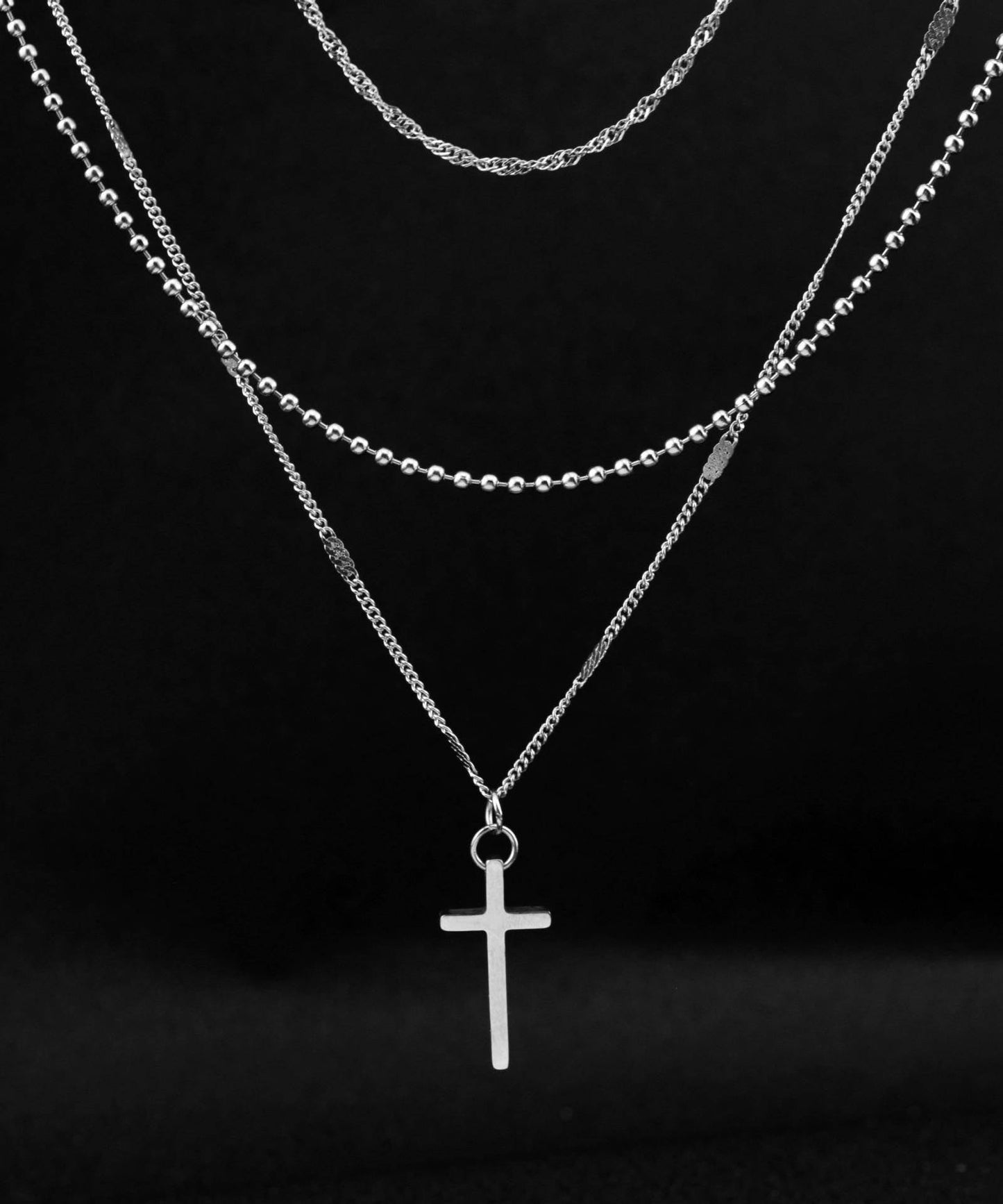 Collier pendentif croix multicouche en acier inoxydable et soie à faire soi-même - Amawinc
