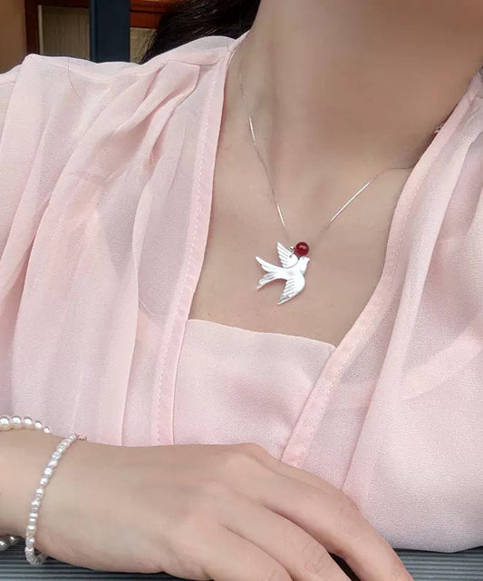 Collier pendentif jeune hirondelle en argent sterling et soie, coquillage d'agate, à faire soi-même - Amawinc