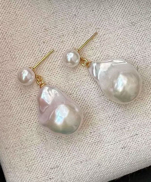 Boucles d'oreilles pendantes en alliage blanc avec perles et gouttes d'eau - Amawinc
