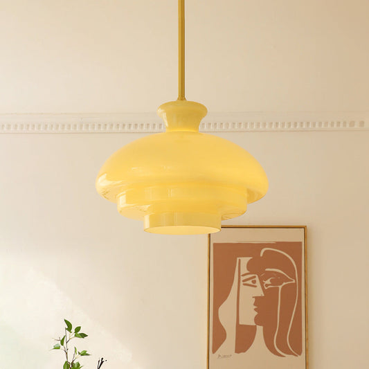 Cremegelbe Bauhaus Hängelampe aus Glas
 - OnyxLampen