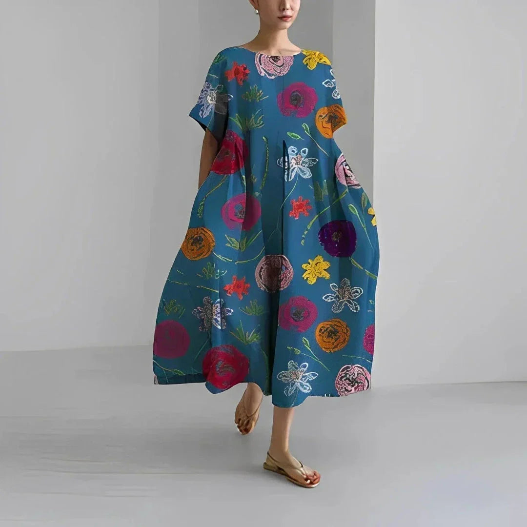 Robe Maxi Bohème Fluide À Fleurs Dahlia Oversize Décontractée Été Pour Vacances Et Style Décontracté Waylynn