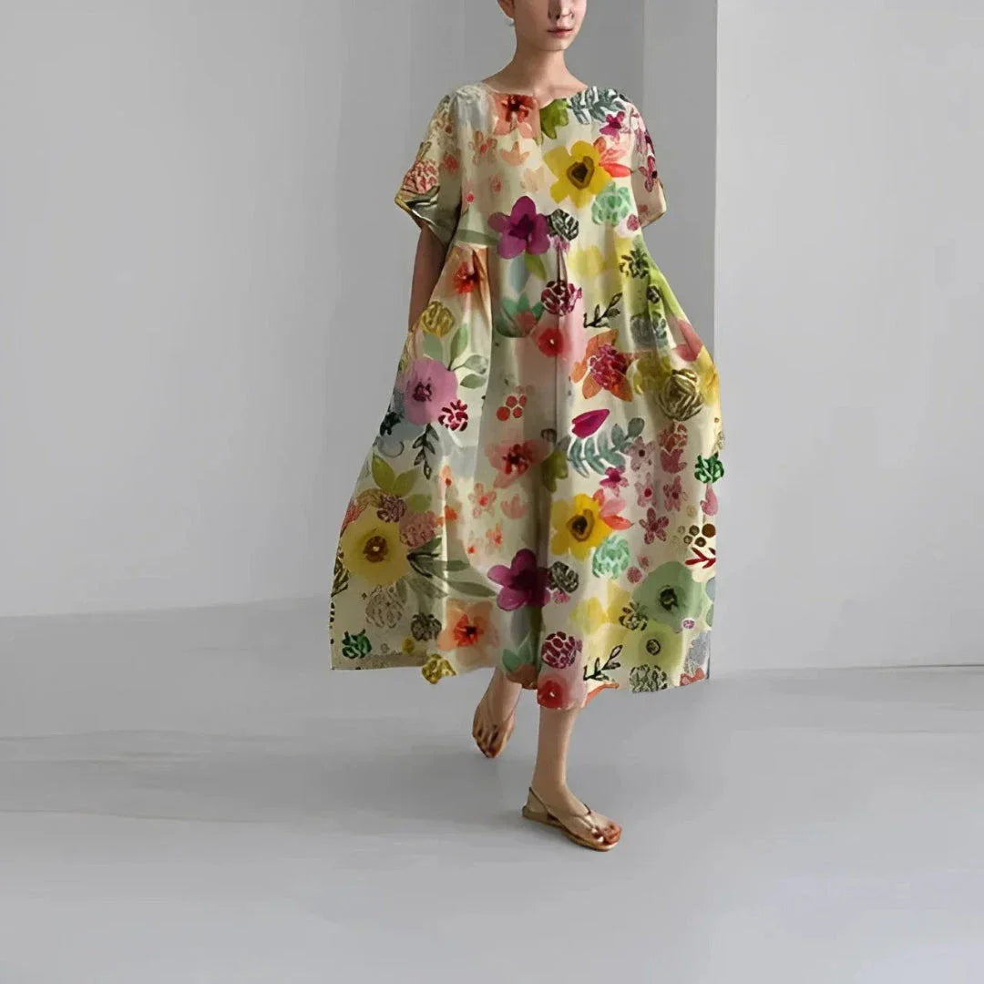 Robe Maxi Bohème Fluide À Fleurs Dahlia Oversize Décontractée Été Pour Vacances Et Style Décontracté Waylynn