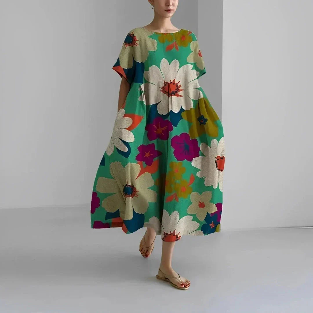 Robe Maxi Bohème Fluide À Fleurs Dahlia Oversize Décontractée Été Pour Vacances Et Style Décontracté Waylynn