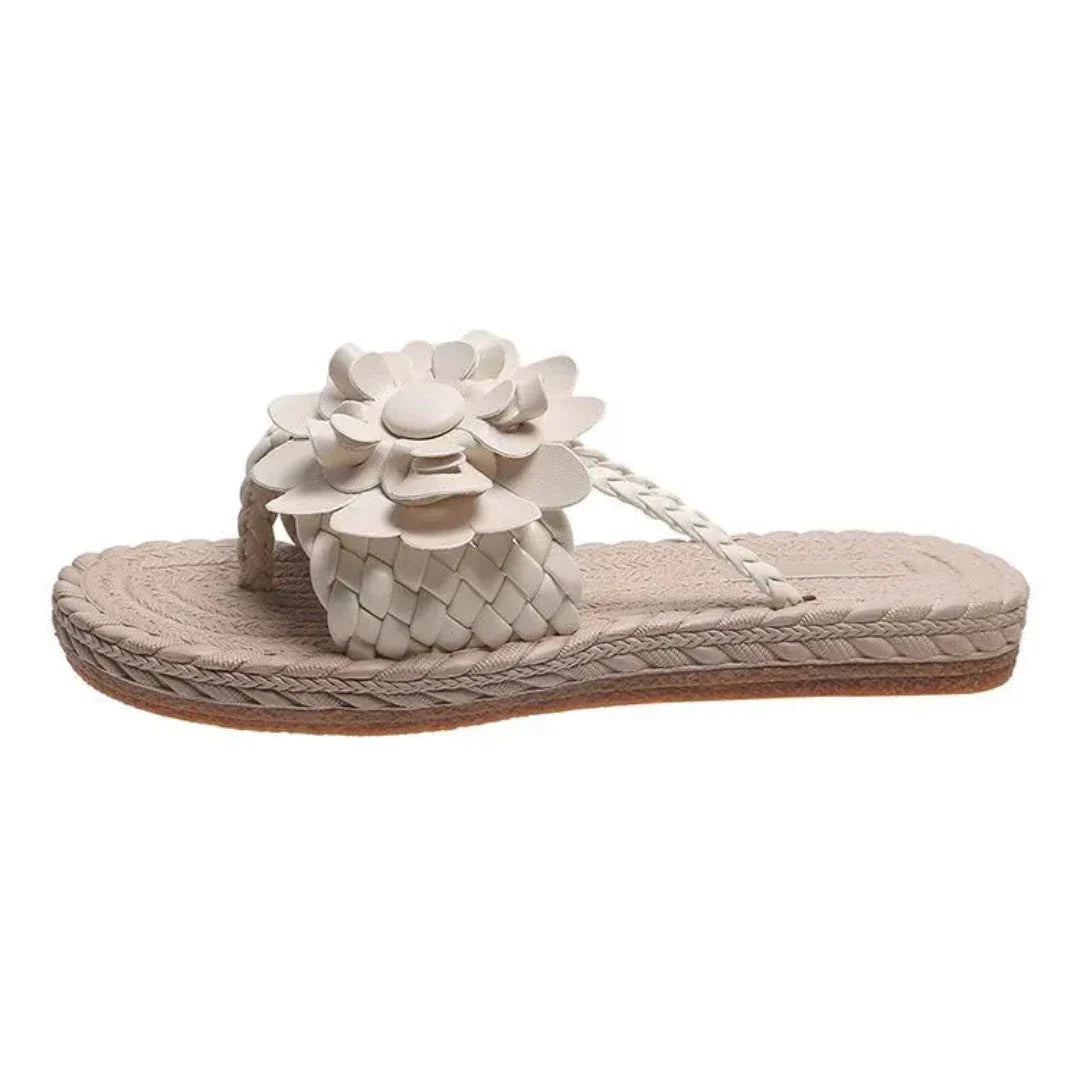 Sandales Slip On Tressées Pour Femme Avec Fleurs 3D Bohème Confortables Été Décontracté