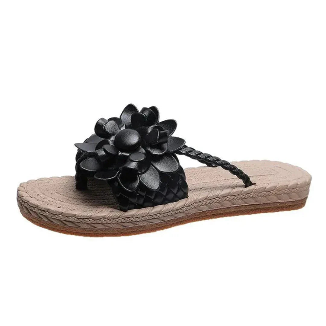 Sandales Slip On Tressées Pour Femme Avec Fleurs 3D Bohème Confortables Été Décontracté