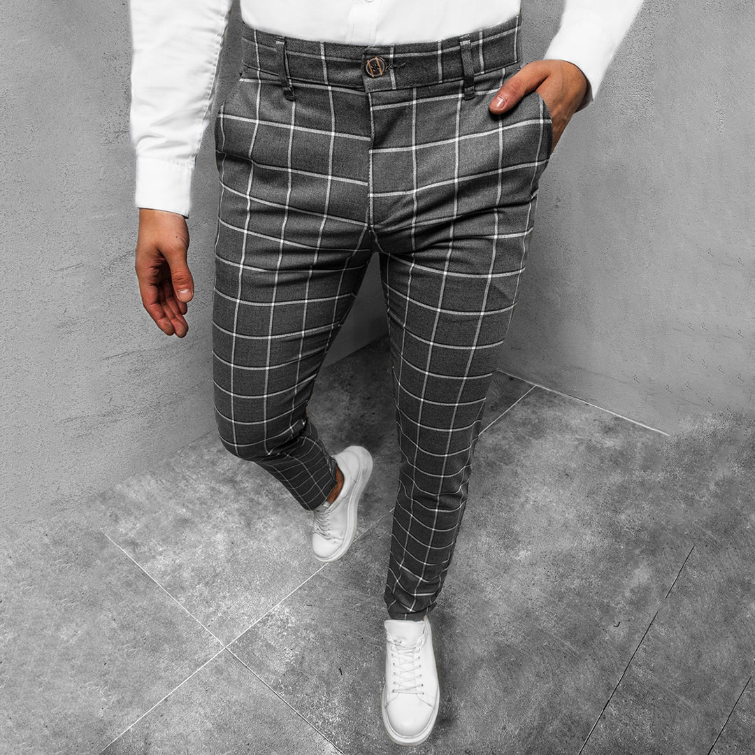 Amawinc Daniel Pantalon Homme Coupe Ajustée À Motif Quadrillé Confortable Pour Bureau Week End