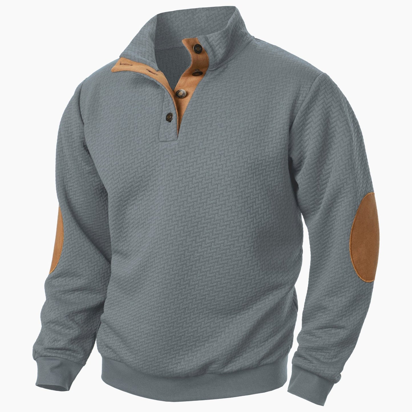 Amawinc Sweatshirt Décontracté Homme Col Montant Texturé et Patchs aux Coudes Confort Quotidien