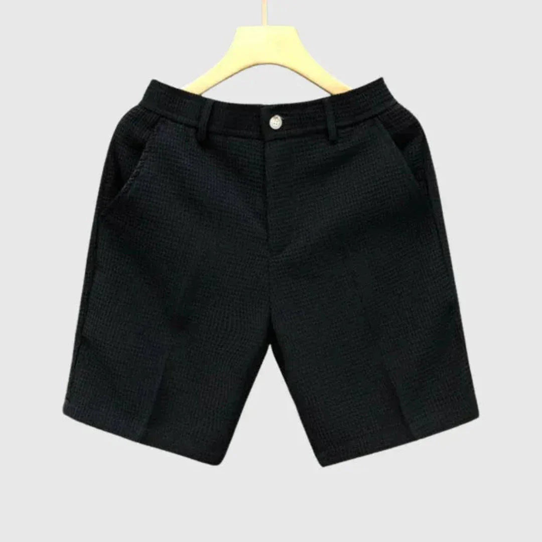 Shorts Homme en Coton Texturé Couleur Unie Passants Ceinture et Fermeture Bouton Décontractés Été Respirants