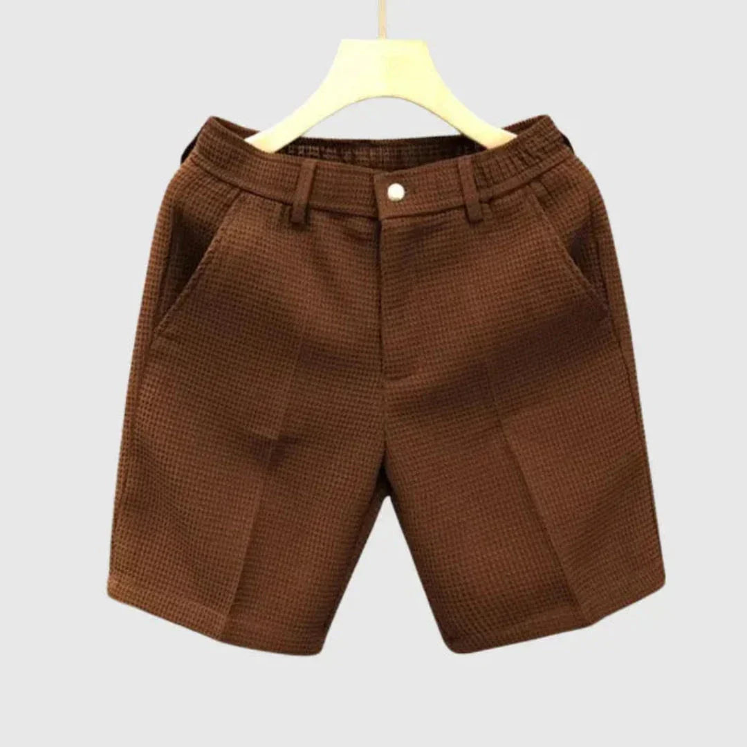 Shorts Homme en Coton Texturé Couleur Unie Passants Ceinture et Fermeture Bouton Décontractés Été Respirants