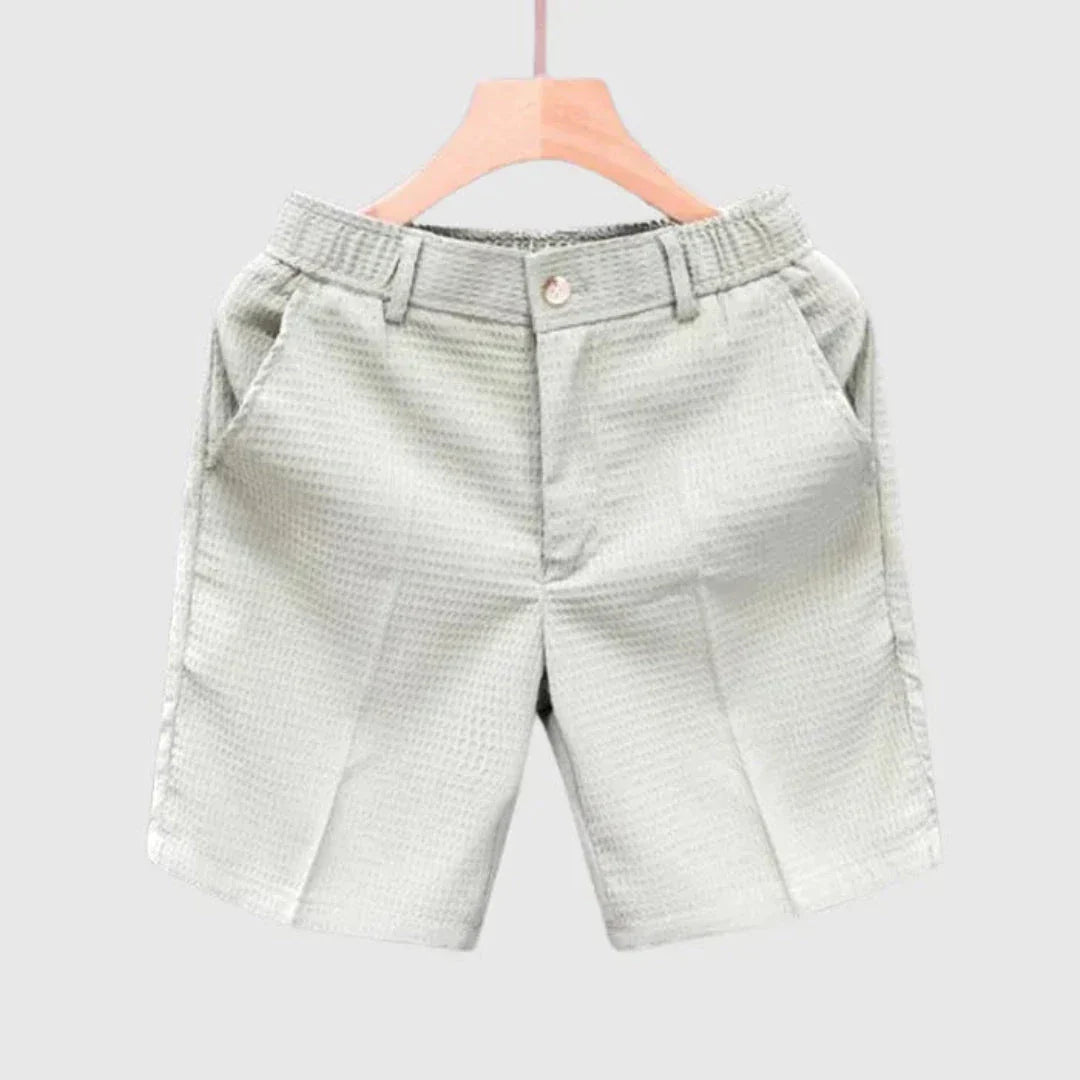 Shorts Homme en Coton Texturé Couleur Unie Passants Ceinture et Fermeture Bouton Décontractés Été Respirants