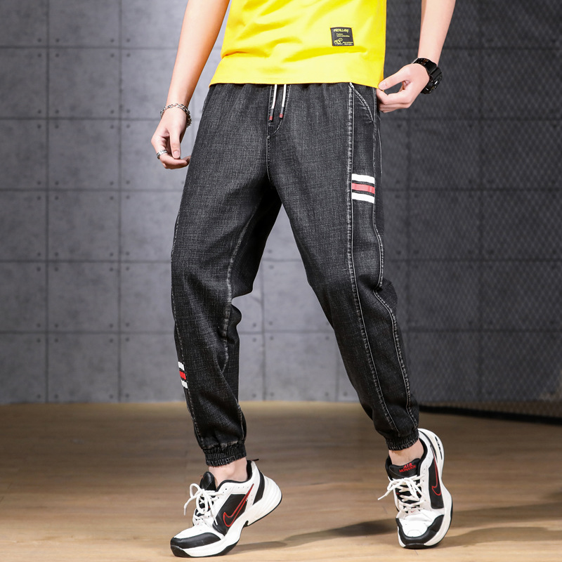 Davidson Denim Cargo Joggers Pantalon Jogger Cargo Denim Léger Avec Taille Elastique Et Finitions Rayées