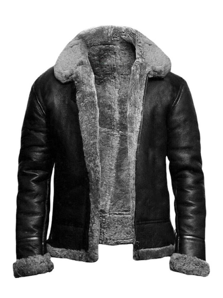Veste Homme Effet Cuir Slim Fit Doublure En Shearling Court Fermeture Éclair Avant Idéale Pour Temps Froid Hiver