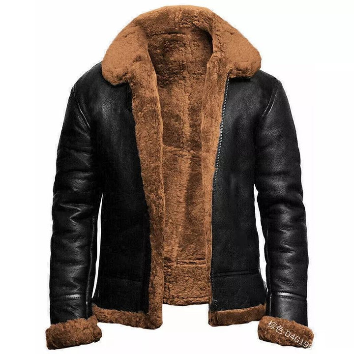 Veste Homme Effet Cuir Slim Fit Doublure En Shearling Court Fermeture Éclair Avant Idéale Pour Temps Froid Hiver